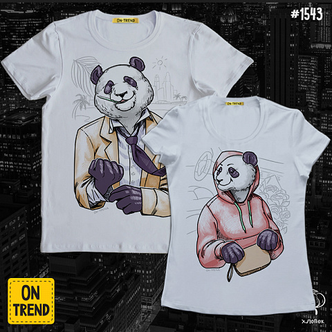 картинка Парные футболки "Деловые панды" магазин  ON-TREND являющийся производителем одежды из хлопка высшего качества