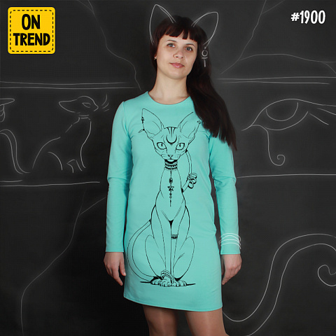 картинка Платье-футляр "Тату кошка" магазин  ON-TREND являющийся производителем одежды из хлопка высшего качества