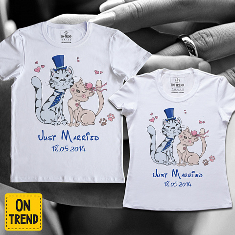 картинка Парные футболки "Кошачья Свадьба" магазин  ON-TREND являющийся производителем одежды из хлопка высшего качества
