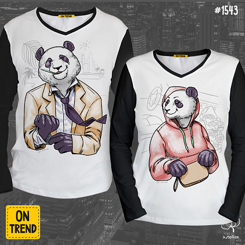 картинка Парные лонгсливы "Деловые панды" магазин  ON-TREND являющийся производителем одежды из хлопка высшего качества