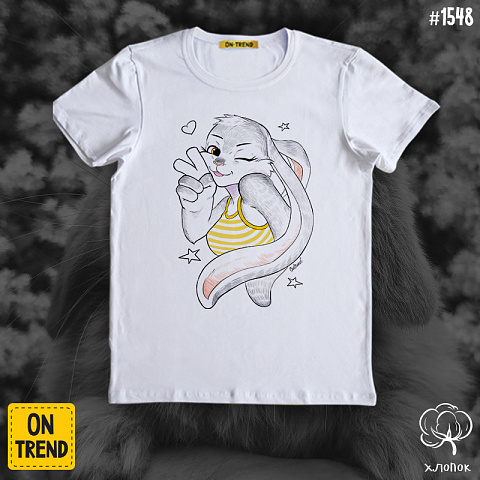 картинка Женская футболка "Милый зайчик" магазин  ON-TREND являющийся производителем одежды из хлопка высшего качества