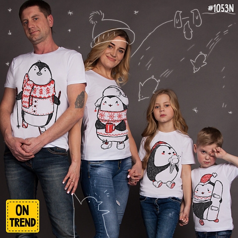 картинка Новогодние футболки "Милые пингвинчики" магазин  ON-TREND являющийся производителем одежды из хлопка высшего качества