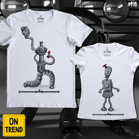 картинка Парные футболки "Влюблённые Роботы" магазин  ON-TREND являющийся производителем одежды из хлопка высшего качества