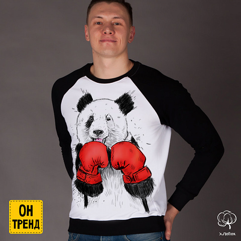 картинка Мужская толстовка "Панда-боксер" магазин  ON-TREND являющийся производителем одежды из хлопка высшего качества