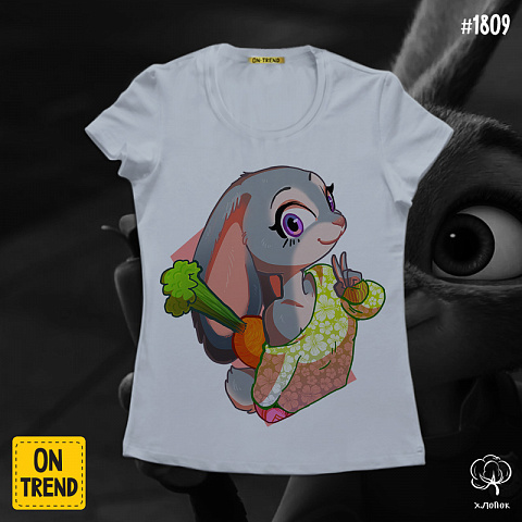 картинка Женская футболка "Заяц из Зверополиса" магазин  ON-TREND являющийся производителем одежды из хлопка высшего качества