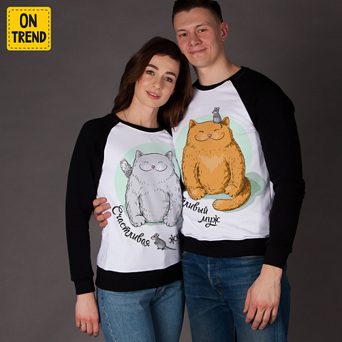 картинка Парные толстовки "Счастливые Коты" магазин  ON-TREND являющийся производителем одежды из хлопка высшего качества