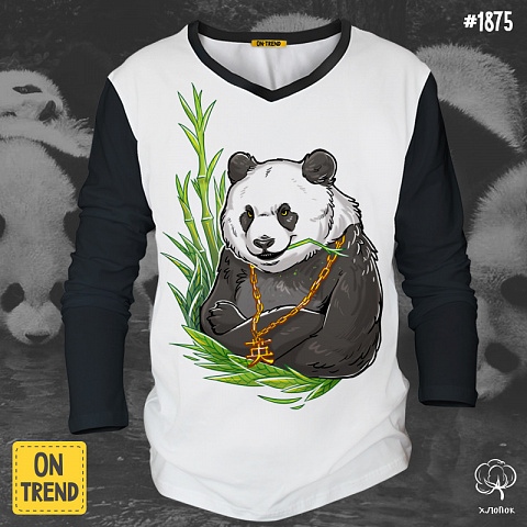 картинка Мужская футболка с длинным рукавом "Панда-герой" магазин  ON-TREND являющийся производителем одежды из хлопка высшего качества