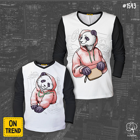 картинка Лонгсливы для мамы и дочки "Деловые панды" магазин  ON-TREND являющийся производителем одежды из хлопка высшего качества