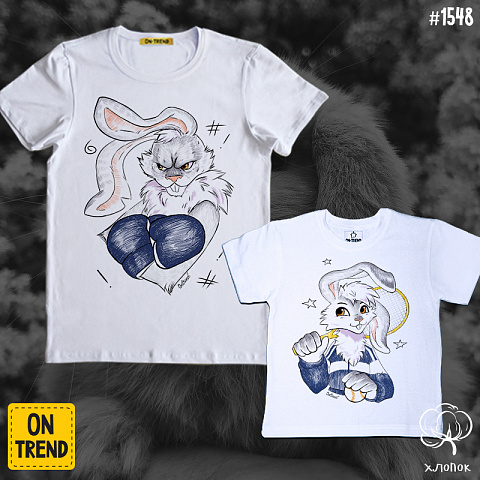 картинка Футболки для папы и сына "Милые кролики" магазин  ON-TREND являющийся производителем одежды из хлопка высшего качества