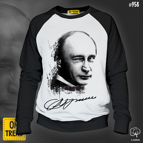 картинка Мужская толстовка "Взгляд Путина" магазин  ON-TREND являющийся производителем одежды из хлопка высшего качества