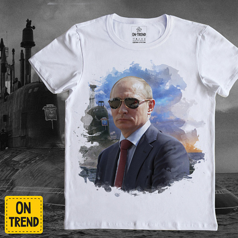 картинка Мужская футболка "Путин в очках" магазин  ON-TREND являющийся производителем одежды из хлопка высшего качества