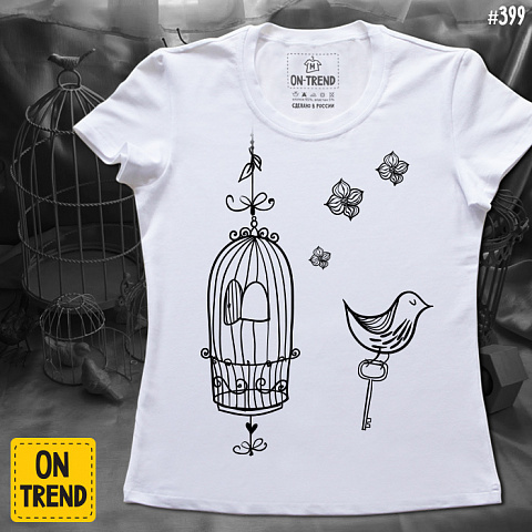 картинка Женская футболка "Птичка В Клетке" магазин  ON-TREND являющийся производителем одежды из хлопка высшего качества