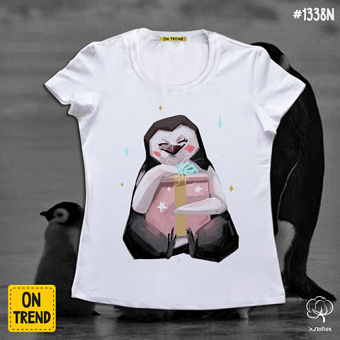 картинка Женская футболка "Звездные пингвины" магазин  ON-TREND являющийся производителем одежды из хлопка высшего качества