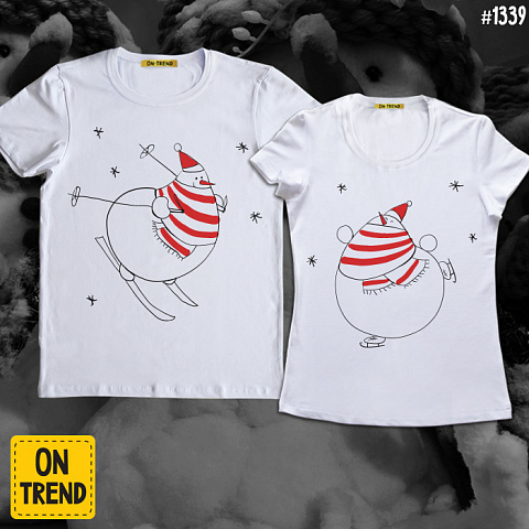 картинка Парные футболки "Веселые снеговики" магазин  ON-TREND являющийся производителем одежды из хлопка высшего качества