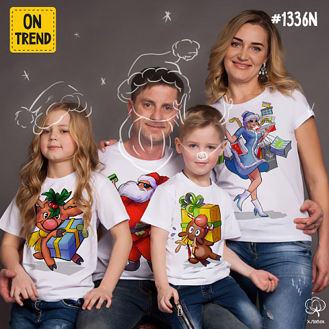 картинка Семейные футболки "Санта и олени" магазин  ON-TREND являющийся производителем одежды из хлопка высшего качества