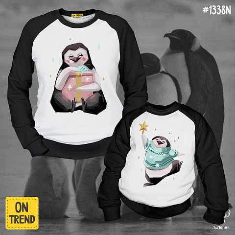 картинка Толстовки для мамы и ребенка "Звездные пингвины" магазин  ON-TREND являющийся производителем одежды из хлопка высшего качества