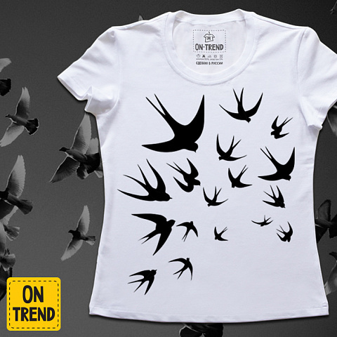 картинка Женская футболка "Ласточки" магазин  ON-TREND являющийся производителем одежды из хлопка высшего качества