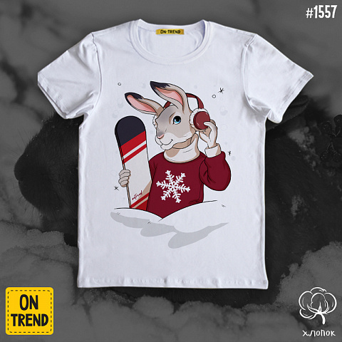 картинка Детская футболка для мальчика "Зимний заяц" магазин  ON-TREND являющийся производителем одежды из хлопка высшего качества