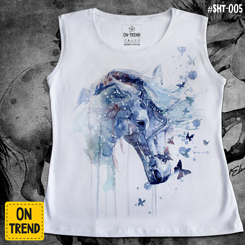 картинка Женская майка "Сказочная Лошадь" магазин  ON-TREND являющийся производителем одежды из хлопка высшего качества