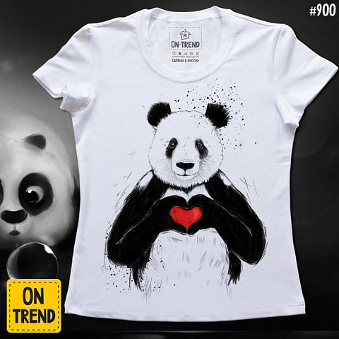 картинка Женская футболка "Панда с сердечком" магазин  ON-TREND являющийся производителем одежды из хлопка высшего качества