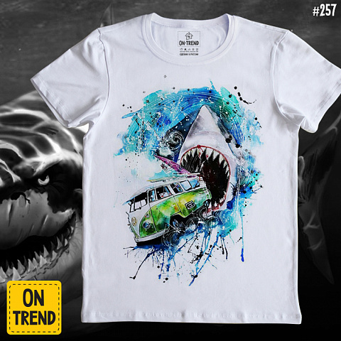 картинка Мужская футболка "Пасть акулы" магазин  ON-TREND являющийся производителем одежды из хлопка высшего качества