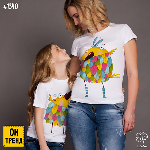 картинка Футболки для мамы и дочки "Волшебные птички" магазин  ON-TREND являющийся производителем одежды из хлопка высшего качества