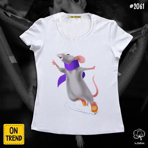картинка Женская футболка "Мышь на коньках" магазин  ON-TREND являющийся производителем одежды из хлопка высшего качества