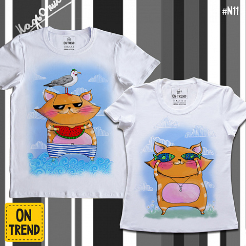 картинка Парные футболки "Котики на море" магазин  ON-TREND являющийся производителем одежды из хлопка высшего качества