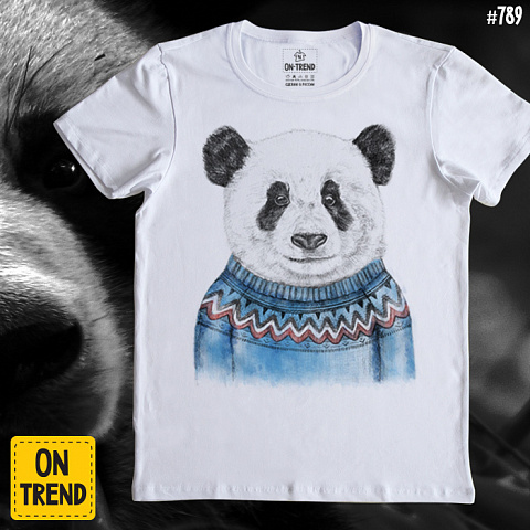 картинка Мужская футболка "Панда В Свитере" магазин  ON-TREND являющийся производителем одежды из хлопка высшего качества