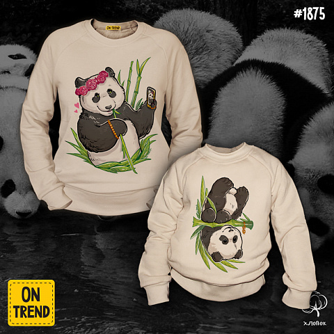 картинка Толстовки для мамы и ребенка "Крутые панды" магазин  ON-TREND являющийся производителем одежды из хлопка высшего качества