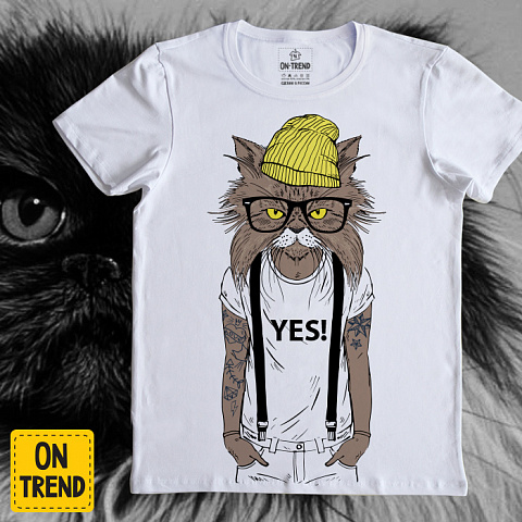 картинка Мужская футболка "Кот Yes!" магазин  ON-TREND являющийся производителем одежды из хлопка высшего качества