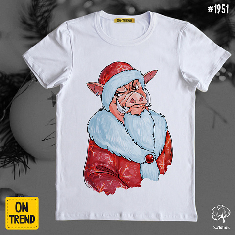 картинка Мужская футболка "Кабан - Дед Мороз" магазин  ON-TREND являющийся производителем одежды из хлопка высшего качества