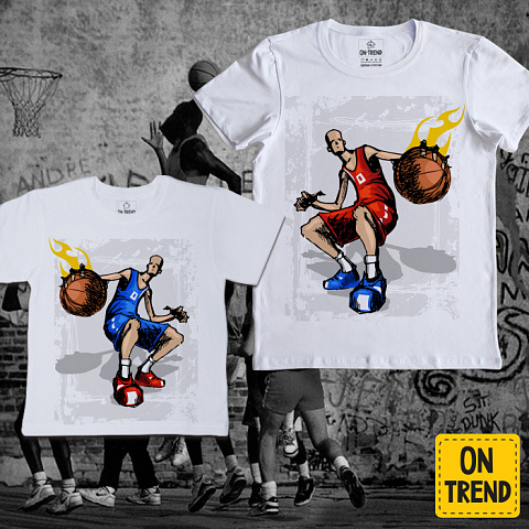 картинка Комплект футболок "Семейный Баскетбол" магазин  ON-TREND являющийся производителем одежды из хлопка высшего качества