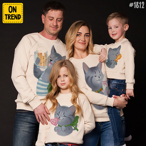 картинка Семейные толстовки "Домашние кошки" магазин  ON-TREND являющийся производителем одежды из хлопка высшего качества