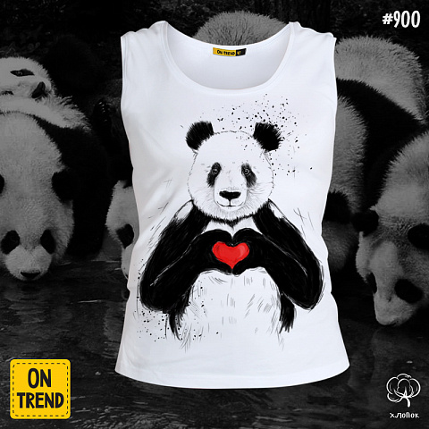 картинка Женская майка "Панда с сердечком" магазин  ON-TREND являющийся производителем одежды из хлопка высшего качества