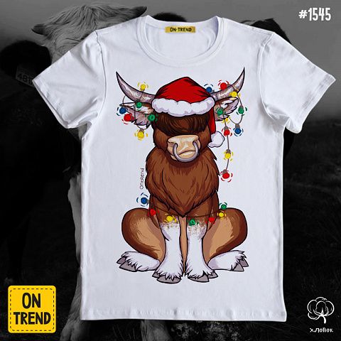 картинка Мужская футболка "Новогодний бык" магазин  ON-TREND являющийся производителем одежды из хлопка высшего качества