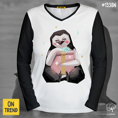 картинка Женский лонгслив "Звездные пингвины" магазин  ON-TREND являющийся производителем одежды из хлопка высшего качества