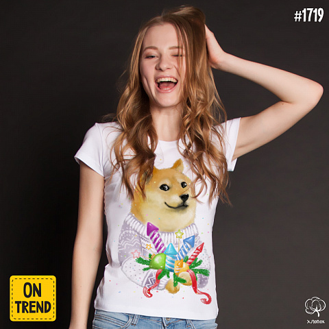 картинка Женская футболка "Сиба-ину в светлом" магазин  ON-TREND являющийся производителем одежды из хлопка высшего качества