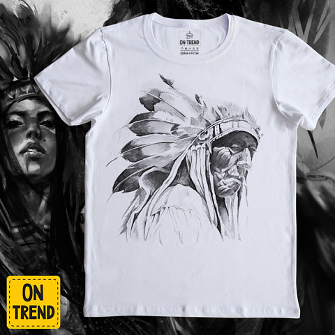 картинка Мужская футболка "Индеец" магазин  ON-TREND являющийся производителем одежды из хлопка высшего качества