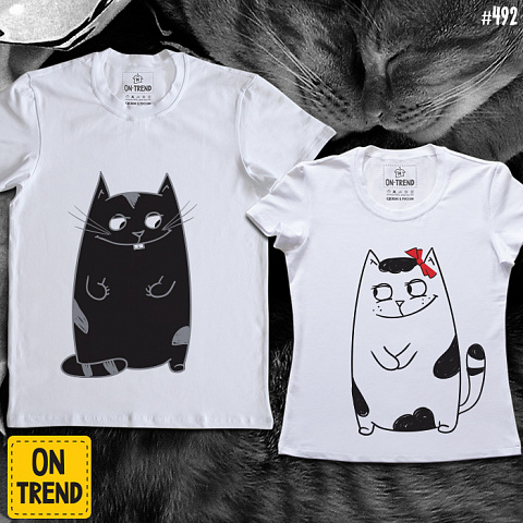 картинка Парные футболки "Коты" магазин  ON-TREND являющийся производителем одежды из хлопка высшего качества