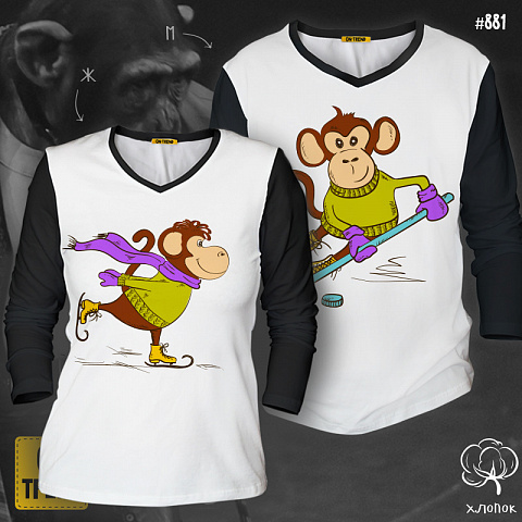 картинка Лонгсливы для пары "Веселые обезьянки" магазин  ON-TREND являющийся производителем одежды из хлопка высшего качества