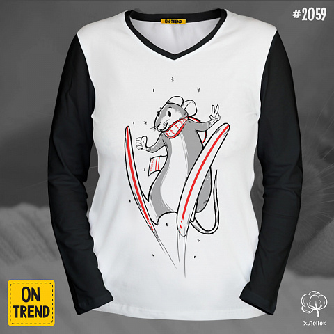 картинка Женская футболка с длинными рукавами "Спортивная крыса" магазин  ON-TREND являющийся производителем одежды из хлопка высшего качества