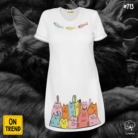 картинка Платье поло "Разноцветные Коты" магазин  ON-TREND являющийся производителем одежды из хлопка высшего качества