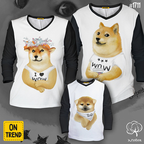 картинка Лонгсливы для семьи "Собаки WOW" магазин  ON-TREND являющийся производителем одежды из хлопка высшего качества