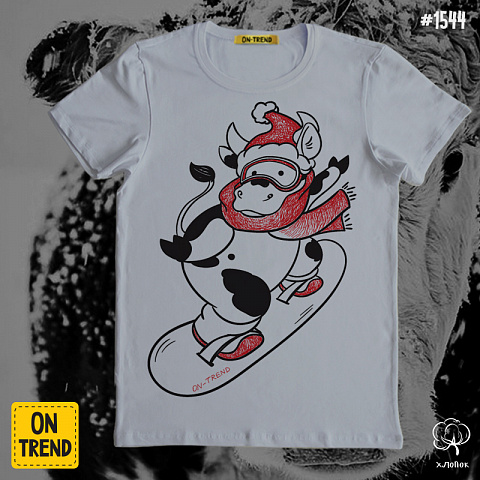 картинка Мужская футболка "Веселый бык" магазин  ON-TREND являющийся производителем одежды из хлопка высшего качества