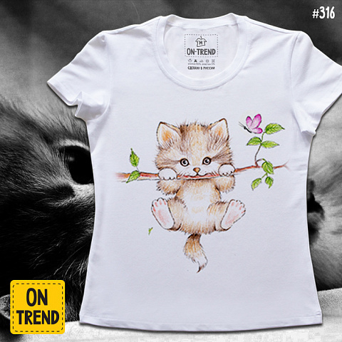 картинка Женская футболка "Котёнок" магазин  ON-TREND являющийся производителем одежды из хлопка высшего качества