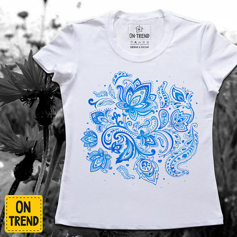 картинка Женская футболка "Этно мир" магазин  ON-TREND являющийся производителем одежды из хлопка высшего качества
