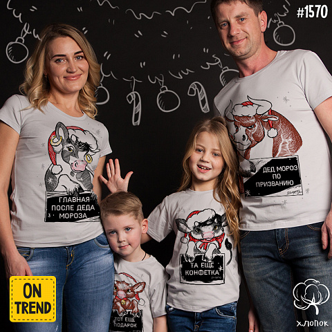 картинка Семейные футболки "Новогодние быки" магазин  ON-TREND являющийся производителем одежды из хлопка высшего качества