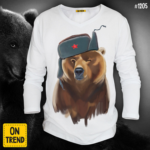 картинка Мужской лонгслив "Бурый медведь" магазин  ON-TREND являющийся производителем одежды из хлопка высшего качества