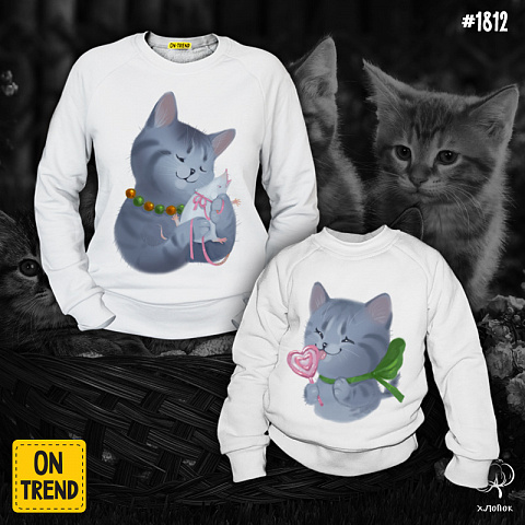 картинка Толстовки для мамы и дочки "Домашние кошки" магазин  ON-TREND являющийся производителем одежды из хлопка высшего качества